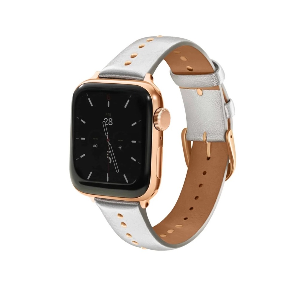 Goldenerre silver leather rose gold micro stud 40mm Apple Watch band